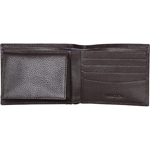 Nautica Men's Bifold Leather Wallet Brown RFID Blocking ID Window Card Slots - Picture 2 of 5